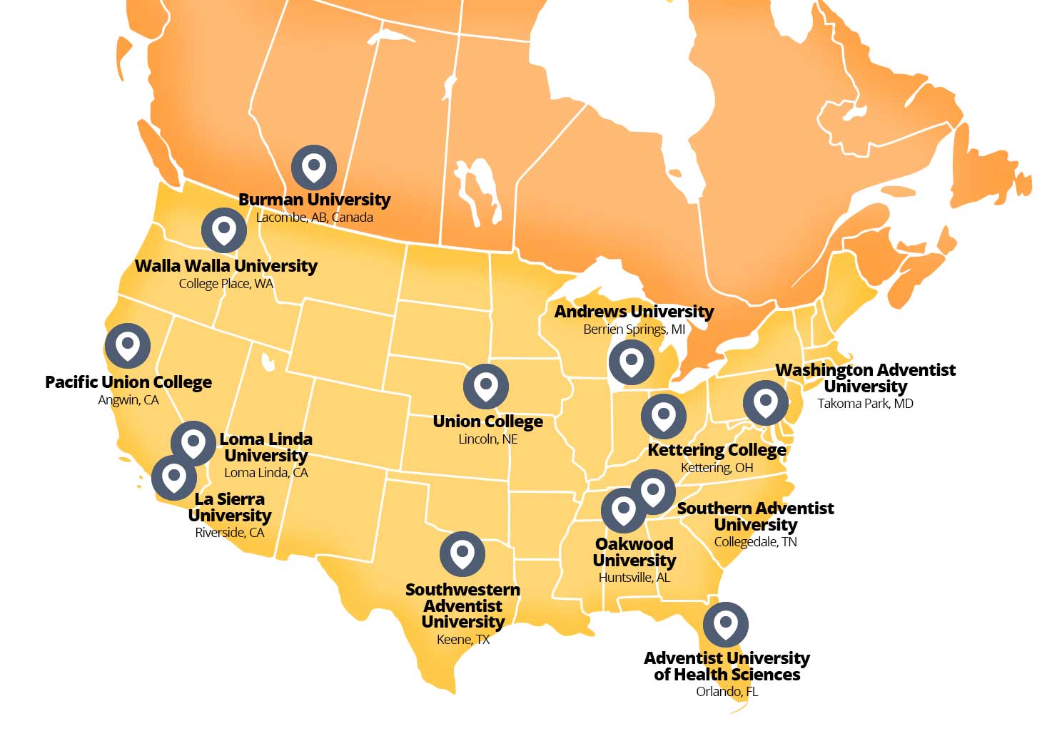 Adventist Colleges And Universities Faith Friends Future   Adventist Colleges Image Map3 1 