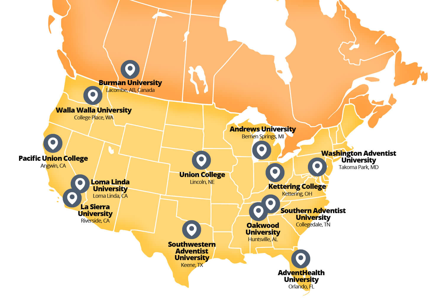 Map Of Adventist Colleges And Universities Adventist Colleges
